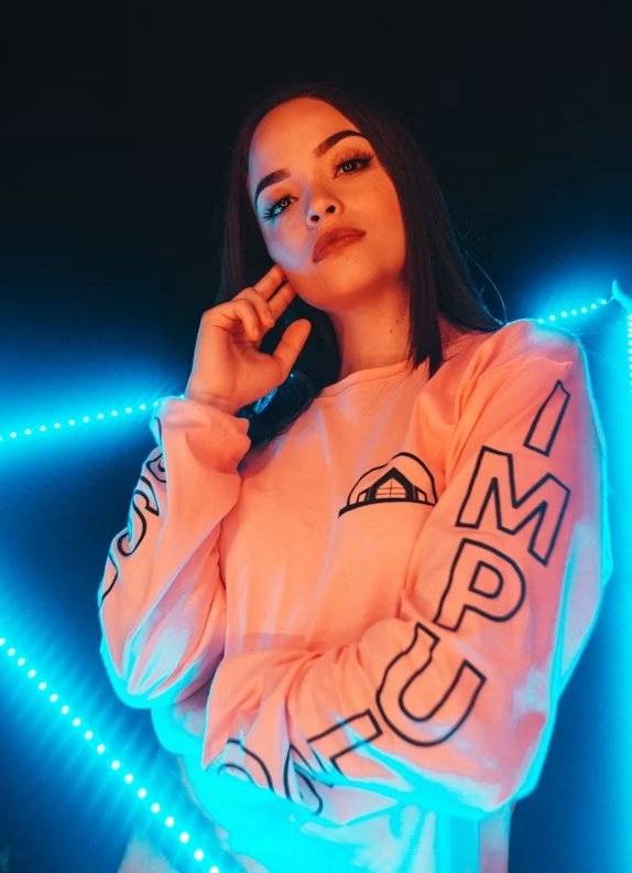 Model photographed in neon light
